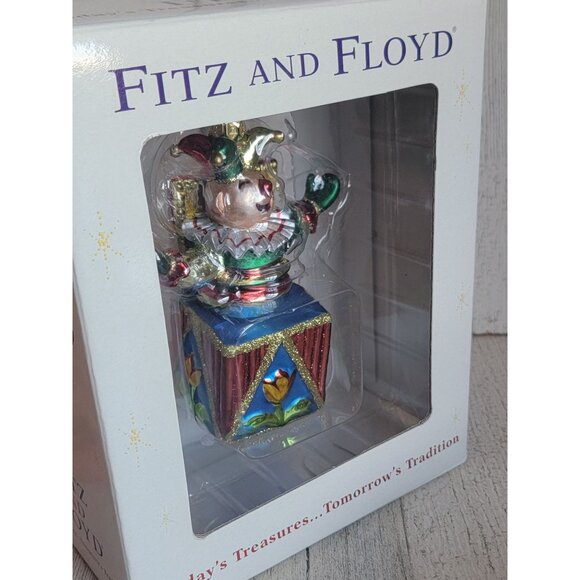 Fitz Floyd jack in box jester Blown glass ornament Xmas - Picture 4 of 7